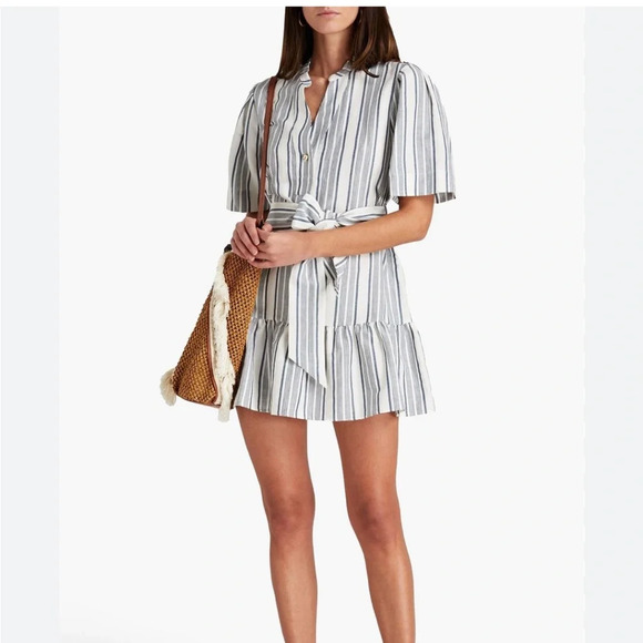 CLAUDIE PIERLOT Rafaela gathered striped linen-blend mini dress size 34 - Picture 1 of 11
